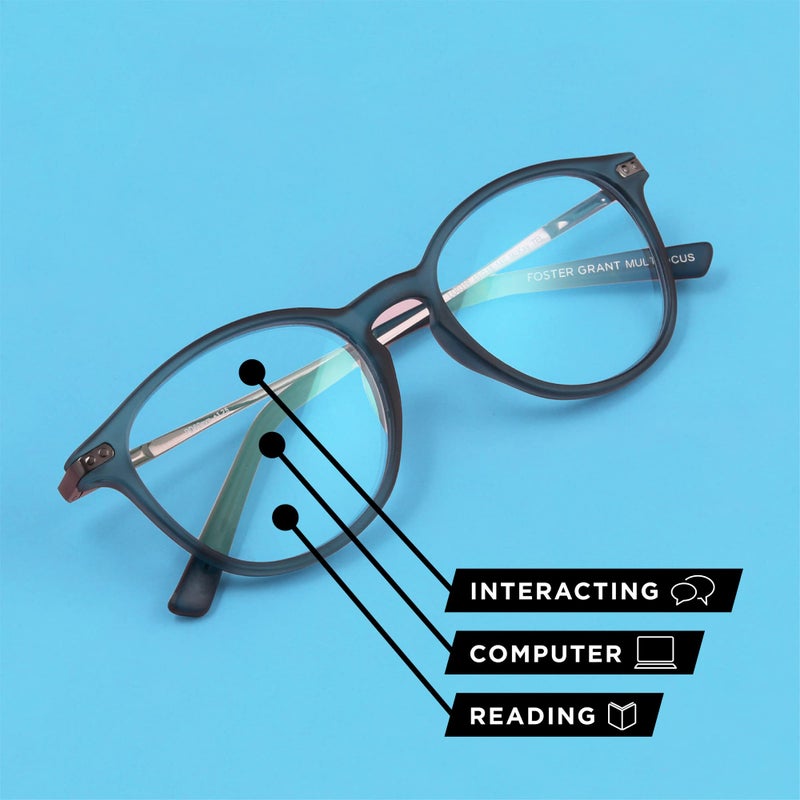 Foster Grant Men's Sawyer Multifocus Rectangular Reading Glasses, Matte Dark Gunmetal/Transparent, 54 mm + 1.5 - Image 3